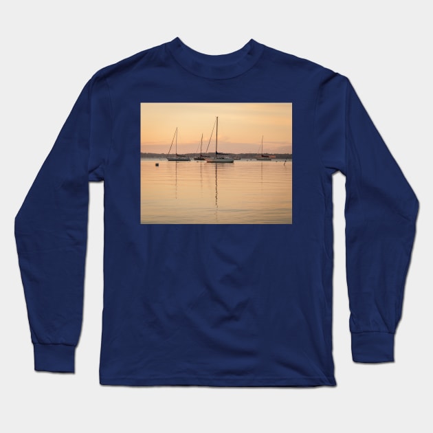 Sunrise Sailboats at Anchor Long Sleeve T-Shirt by mcdonojj